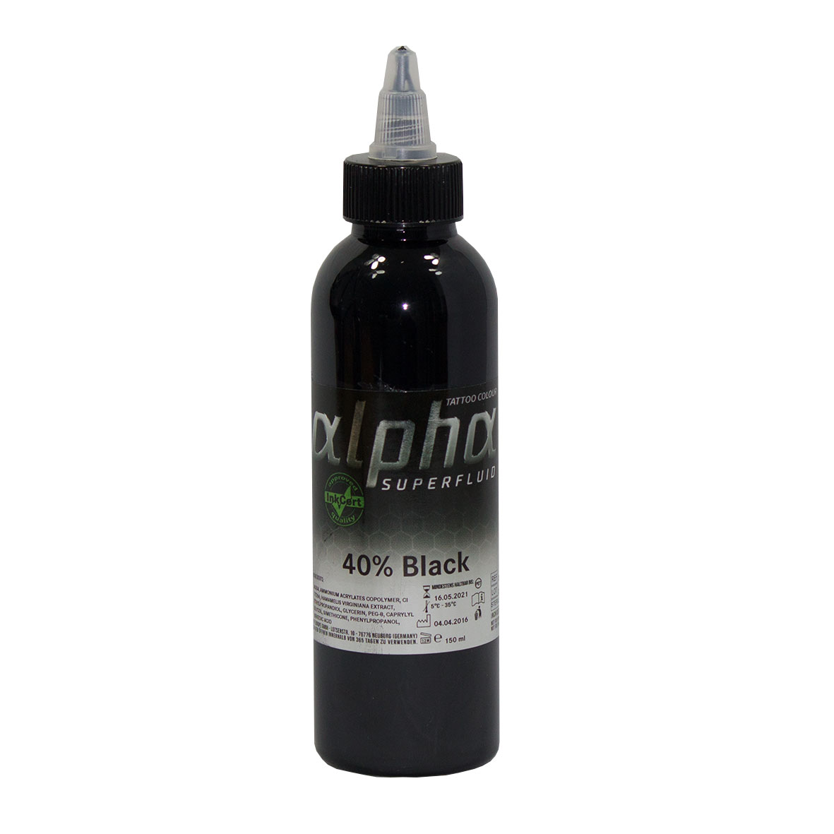 alpha SUPERFLUID 40% Black, 150 ml Tätowierfarbe